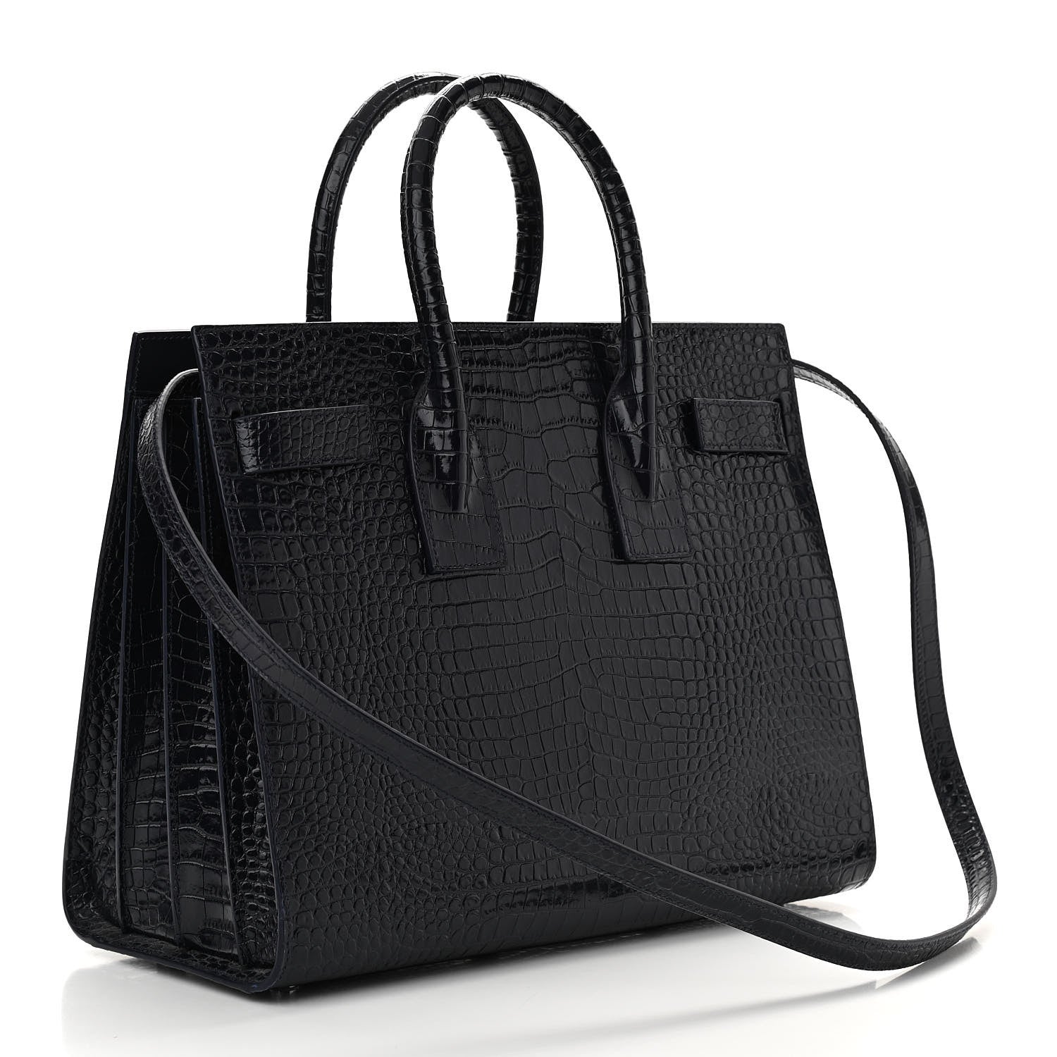 Saint Laurent Calfskin Crocodile Embossed Small Sac De Jour Dark Notte 3 of 9