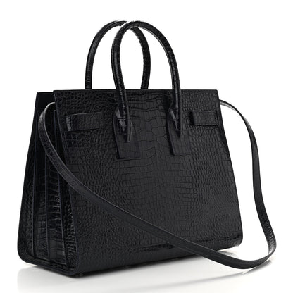 Saint Laurent Calfskin Crocodile Embossed Small Sac De Jour Dark Notte 3 of 9