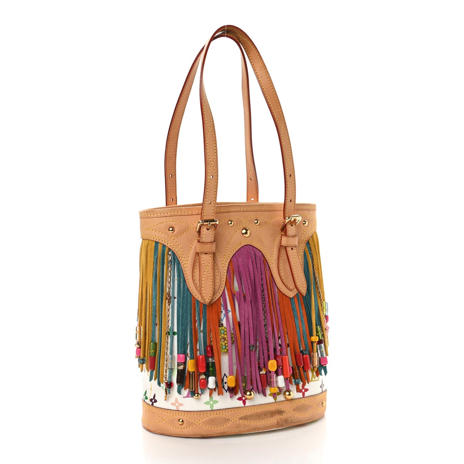 Louis Vuitton Monogram Multicolor Fringe Bucket White 3 of 9