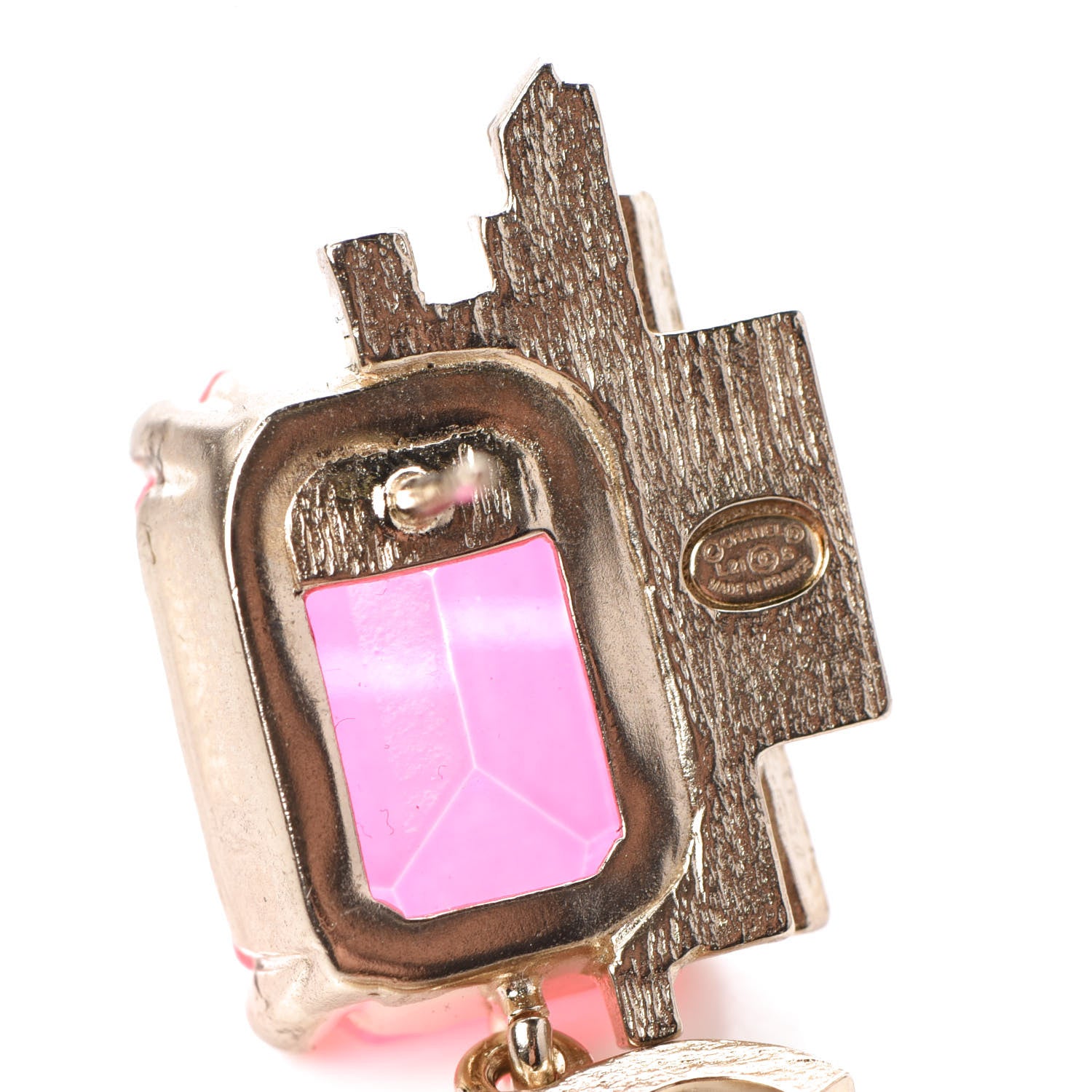 Chanel Metal Crystal CC Earrings Gold Pink 4 of 5