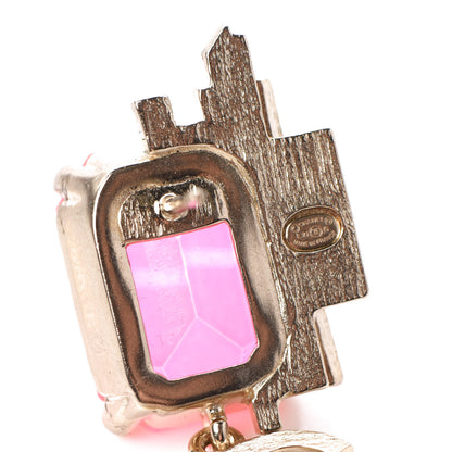 Chanel Metal Crystal CC Earrings Gold Pink 4 of 5