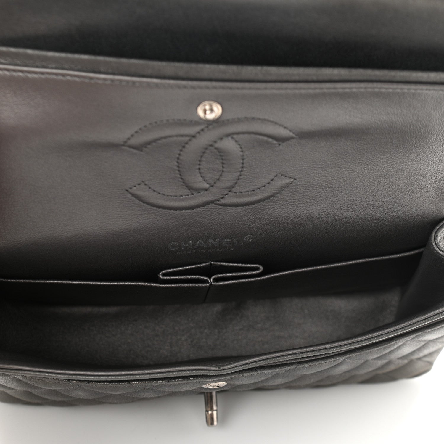 Chanel Metallic Lambskin Quilted Medium Double Flap Pewter 4 of 9