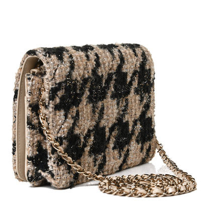Chanel Tweed Shearling Quilted Chanel Wallet On Chain WOC and Coin Purse Beige Black 3 of 12