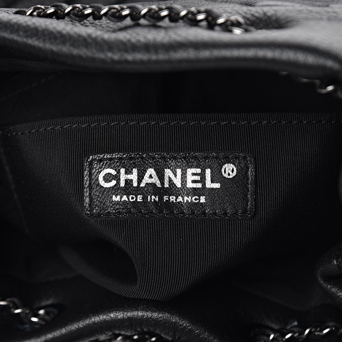 Deerskin Chevron Small CC Chain Bucket Bag Black