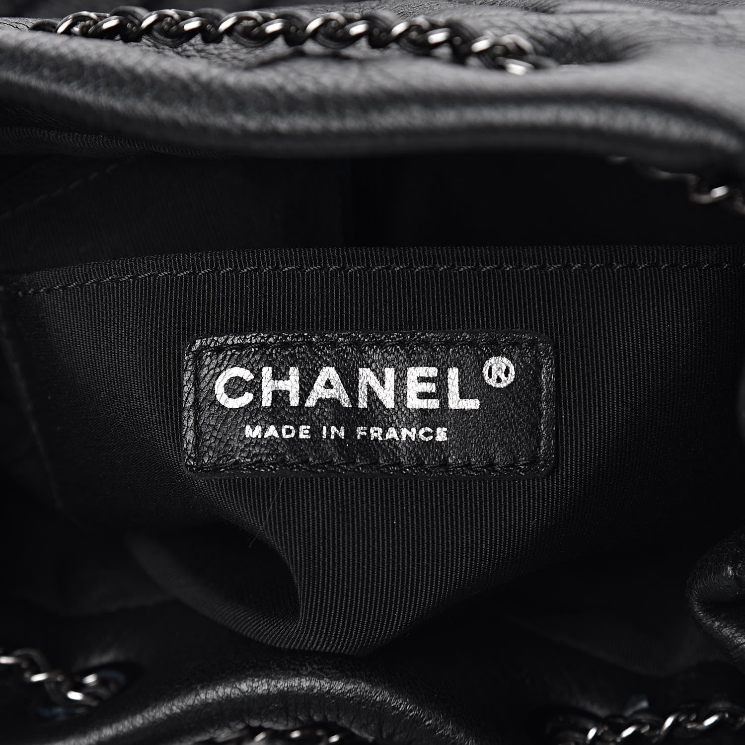 Chanel Deerskin Chevron Small CC Chain Bucket Bag Black 6 of 10
