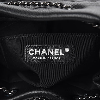 Chanel Deerskin Chevron Small CC Chain Bucket Bag Black 6 of 10