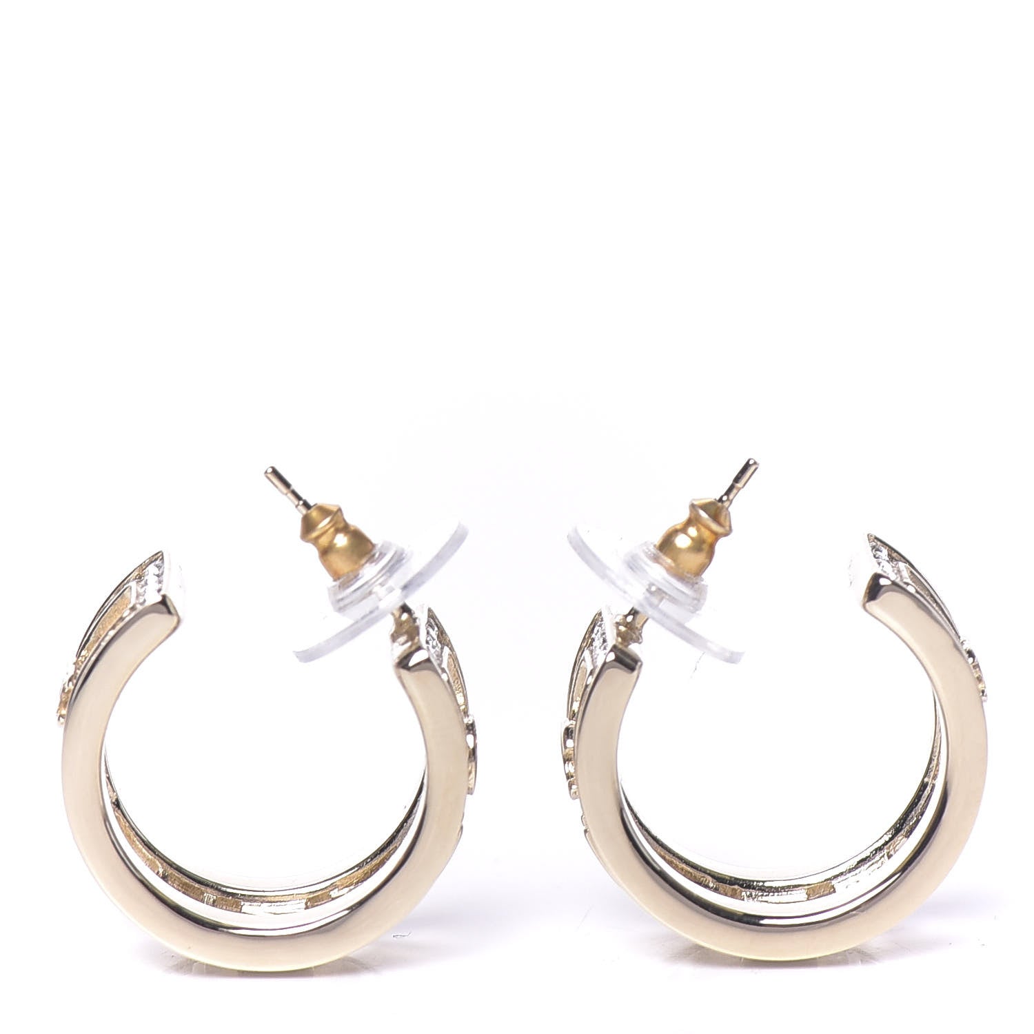 Chanel Metal Crystal Bow-tiful CC Hoop Earrings Gold 3 of 6