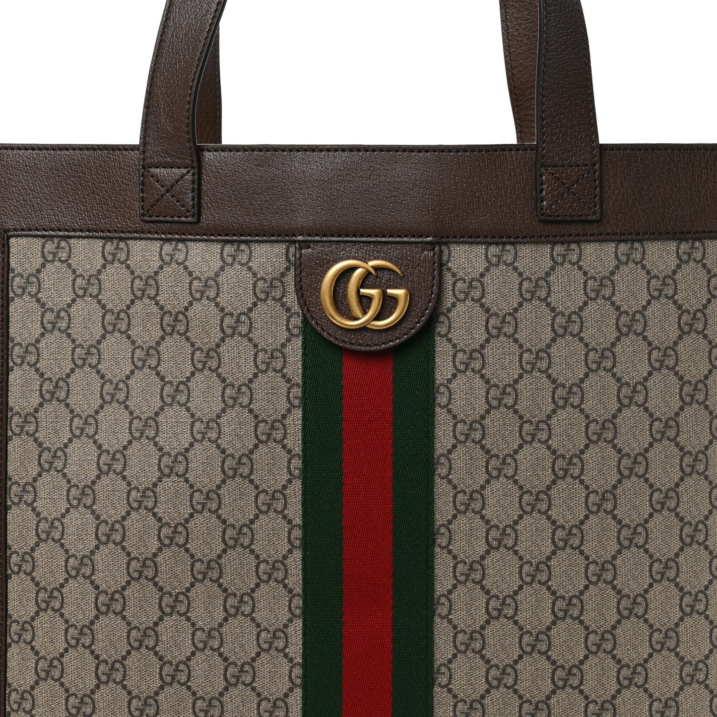 GG Supreme Monogram Web Large Ophidia Vertical Shopping Tote Brown