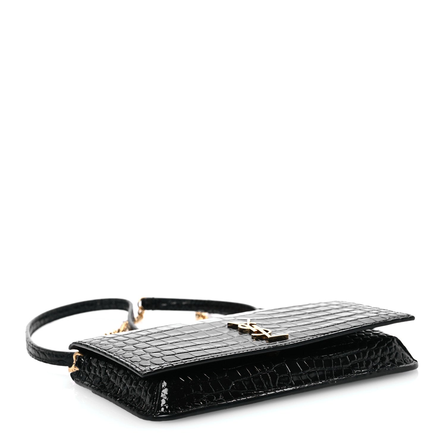 Saint Laurent Crocodile Embossed Monogram Phone Holder Crossbody Black 4 of 9