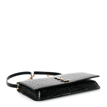 Saint Laurent Crocodile Embossed Monogram Phone Holder Crossbody Black 4 of 9