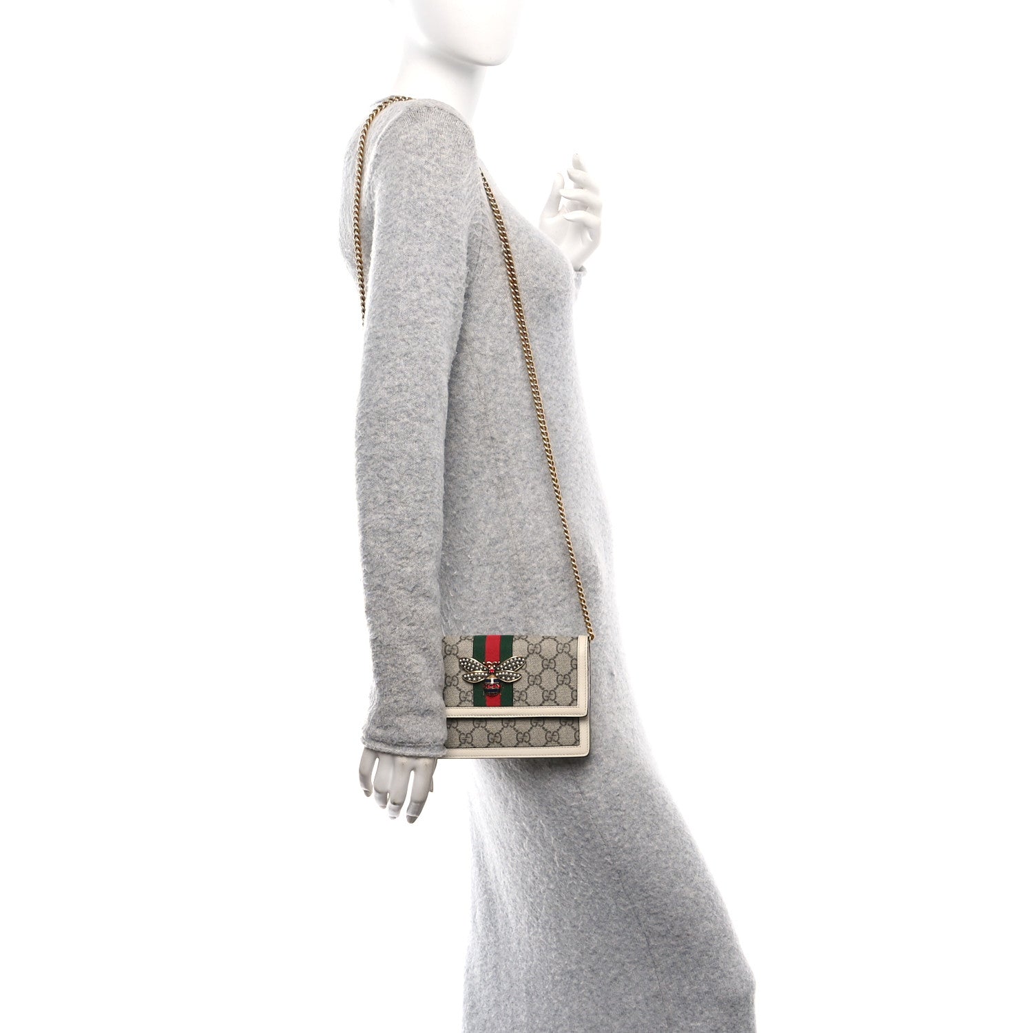 Gucci GG Supreme Monogram Web Queen Margaret Chain Wallet White 2 of 9