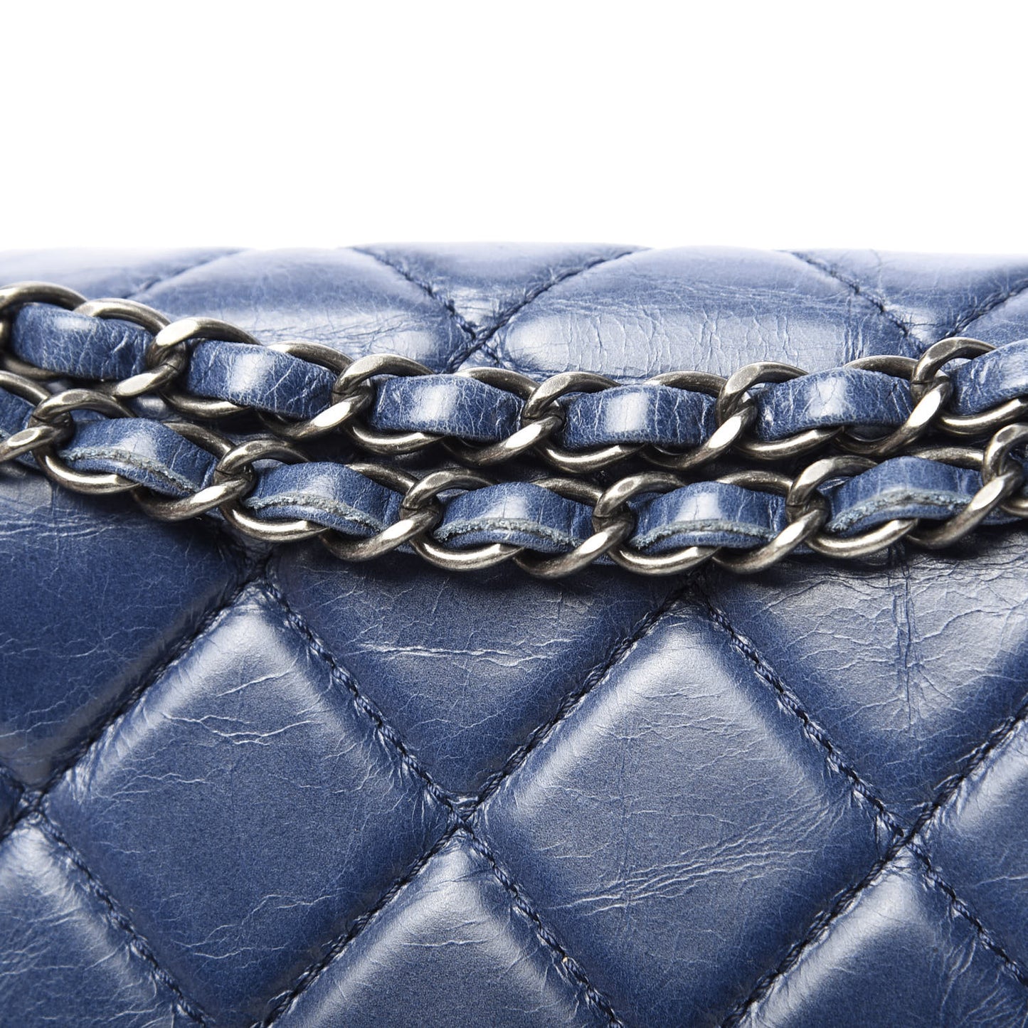 Glazed Calfskin Quilted Large Coco Soft Flap Navy
