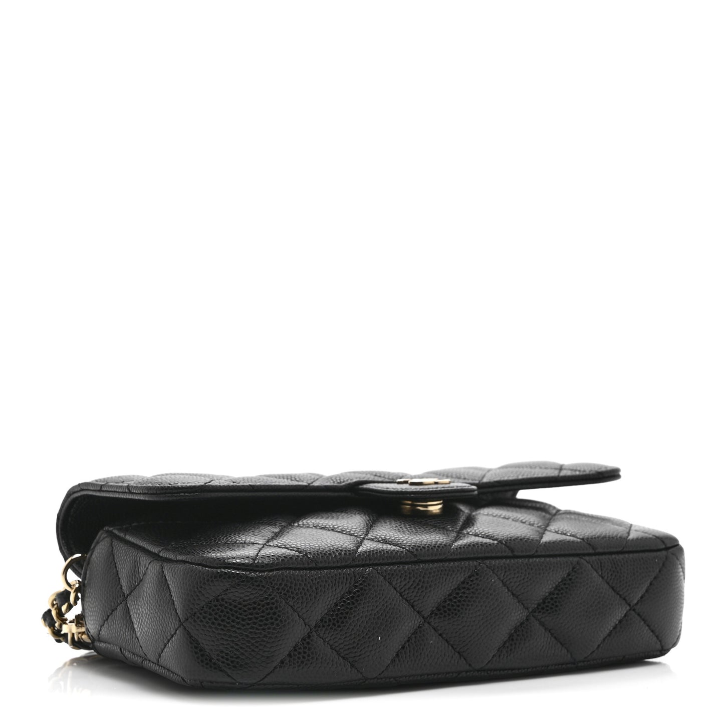 Caviar Quilted Flap Phone Holder With Chain Black Black