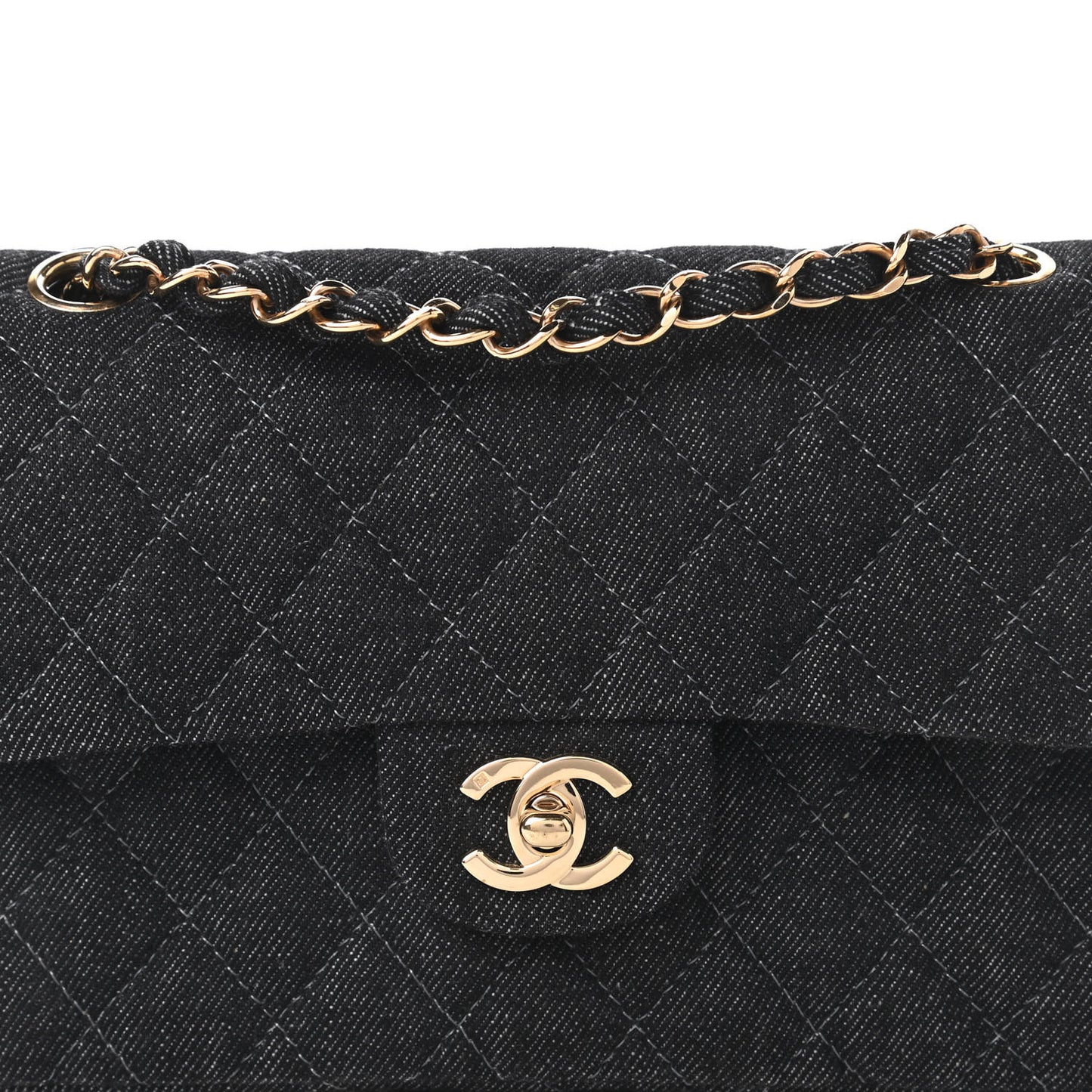 Denim Quilted Small Double Flap Black