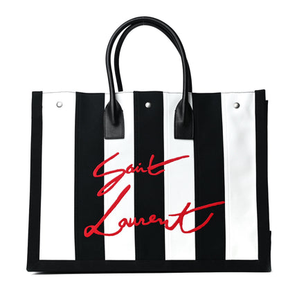 Saint Laurent Canvas Noe Striped Tote Black White 1 of 4