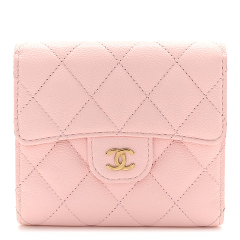 Caviar Quilted Compact Flap Wallet Light Pink