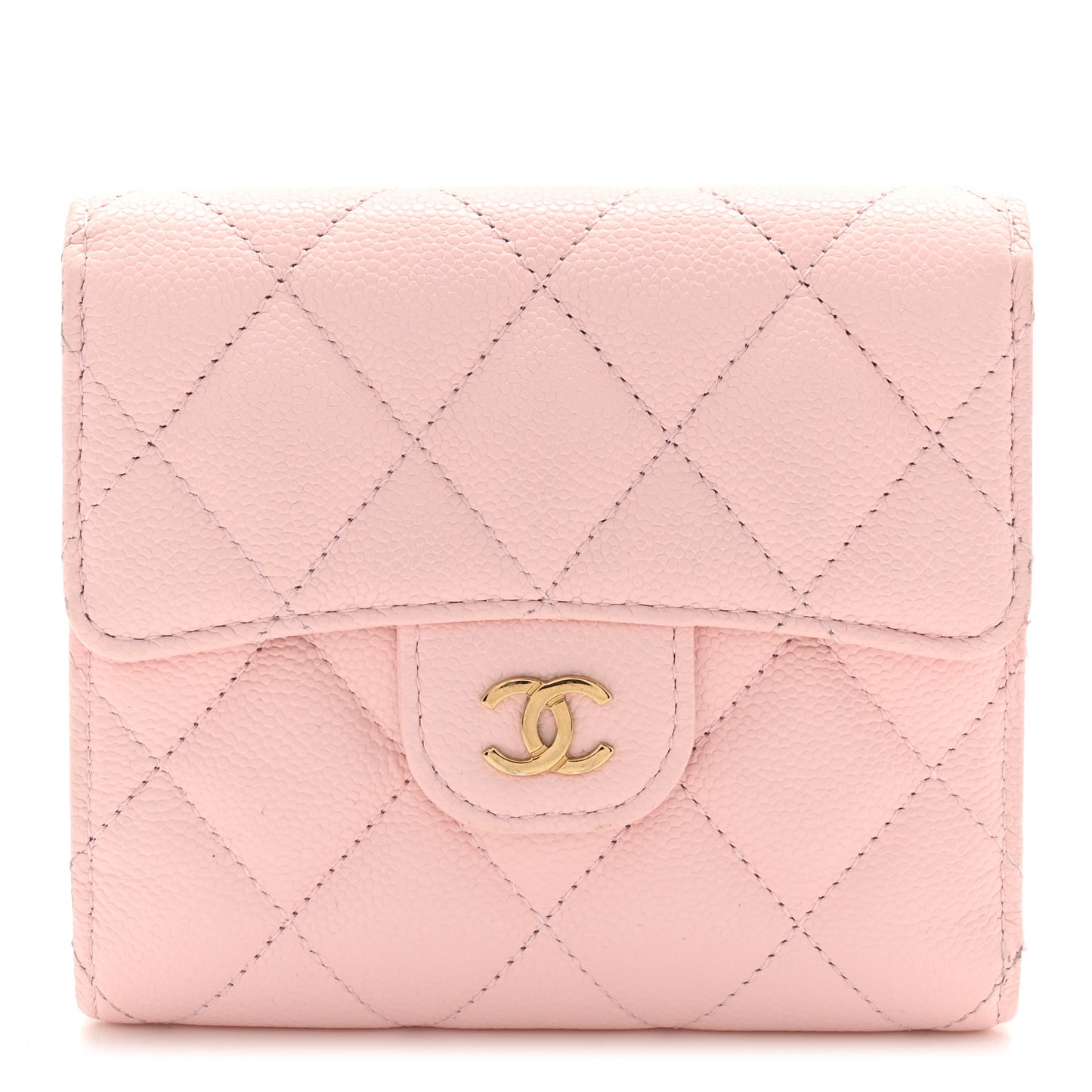 Caviar Quilted Compact Flap Wallet Light Pink