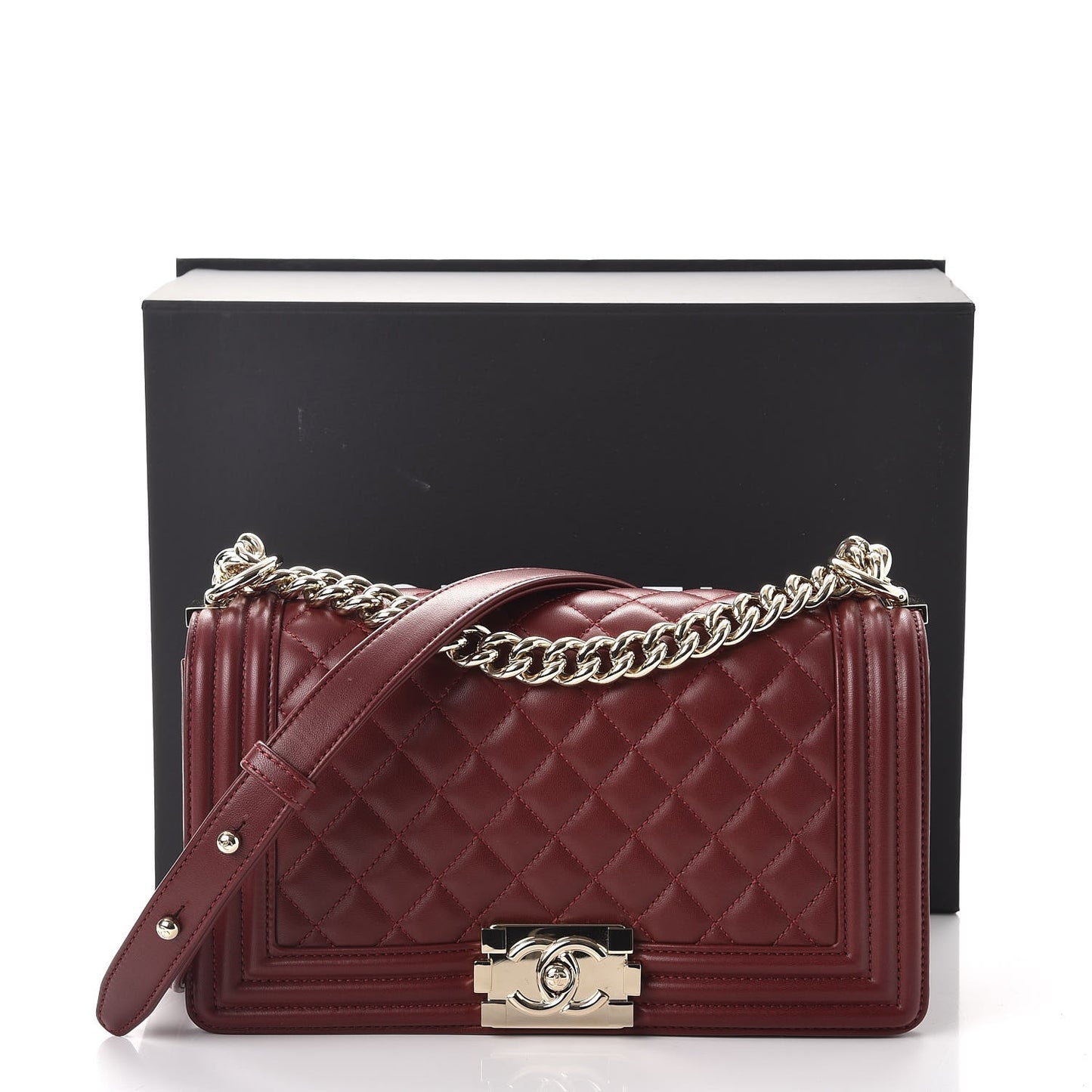 Lambskin Quilted Medium Boy Flap Burgundy