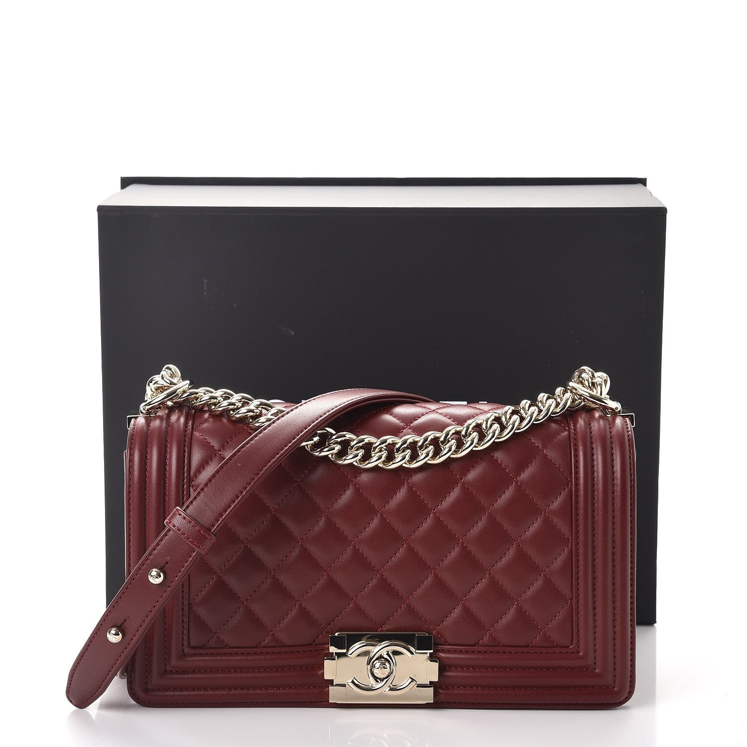 Chanel Lambskin Quilted Medium Boy Flap Burgundy 8 of 8