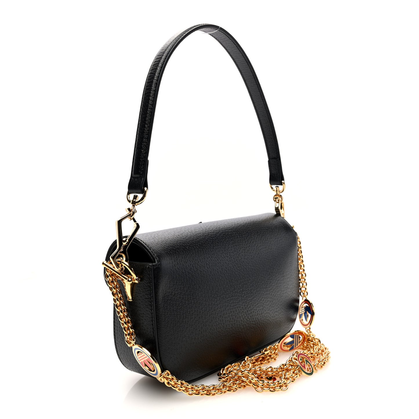 X ADIDAS Textured Dollar Calfskin Web Small Trefoil Horsebit 1955 Shoulder Bag Black Off White