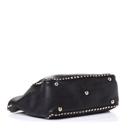 Valentino Garavani Pebbled Calfskin Medium Rockstud Tote Black 9 of 20