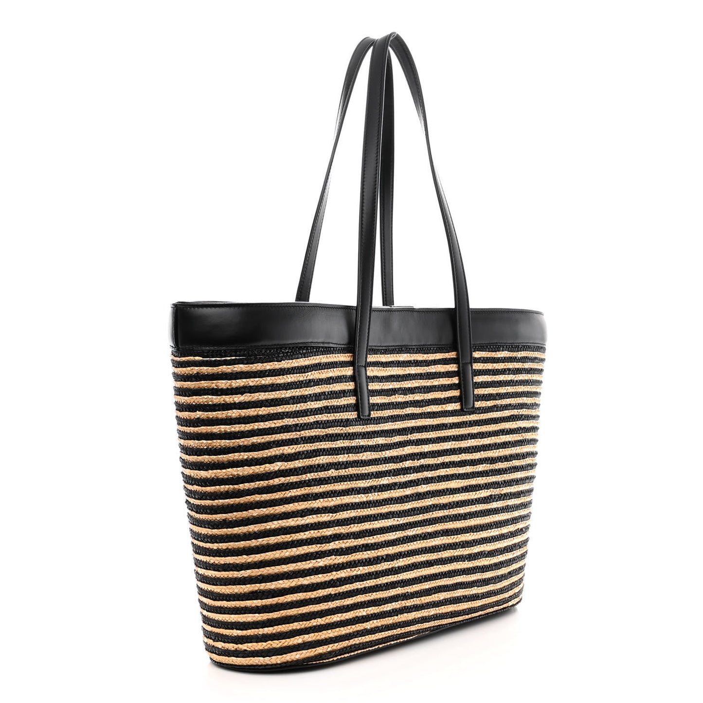 Calfskin Raffia Large Shopping Tote Naturale Black