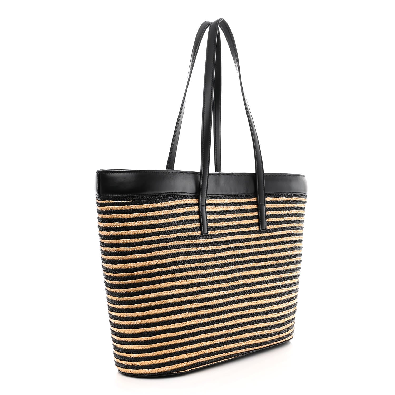 Saint Laurent Calfskin Raffia Large Shopping Tote Naturale Black 3 of 10