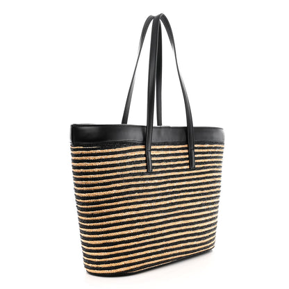 Saint Laurent Calfskin Raffia Large Shopping Tote Naturale Black 3 of 10