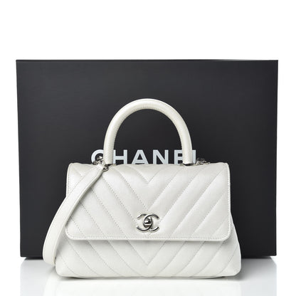 Chanel Iridescent Caviar Chevron Quilted Mini Coco Handle Flap White 9 of 9
