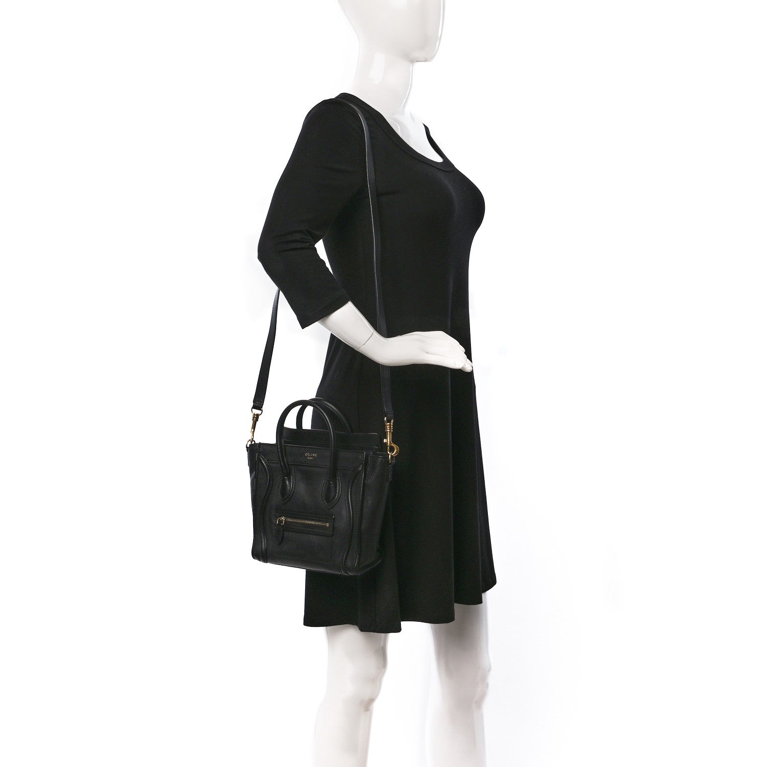 Celine Pebbled Calfskin Nano Luggage Black 2 of 10