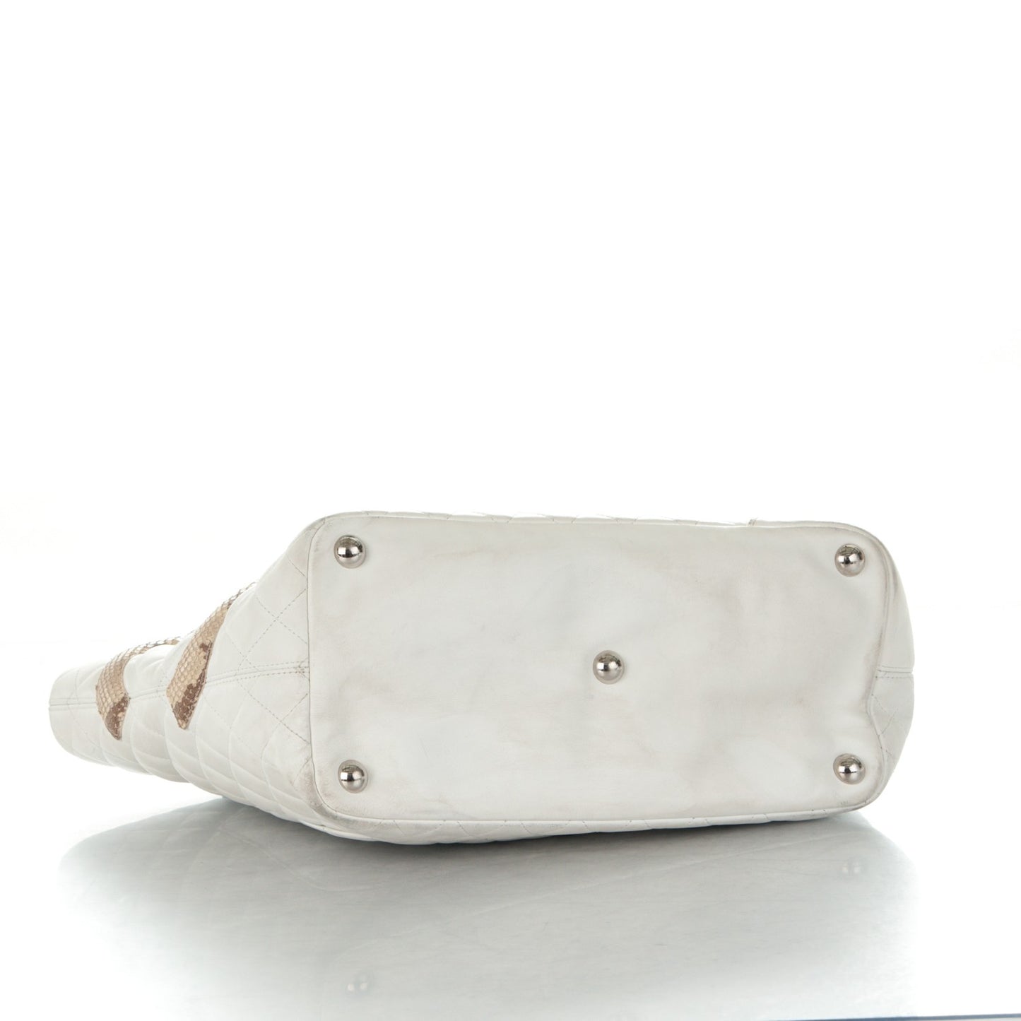 Calfskin Quilted Python Large Cambon Tote White