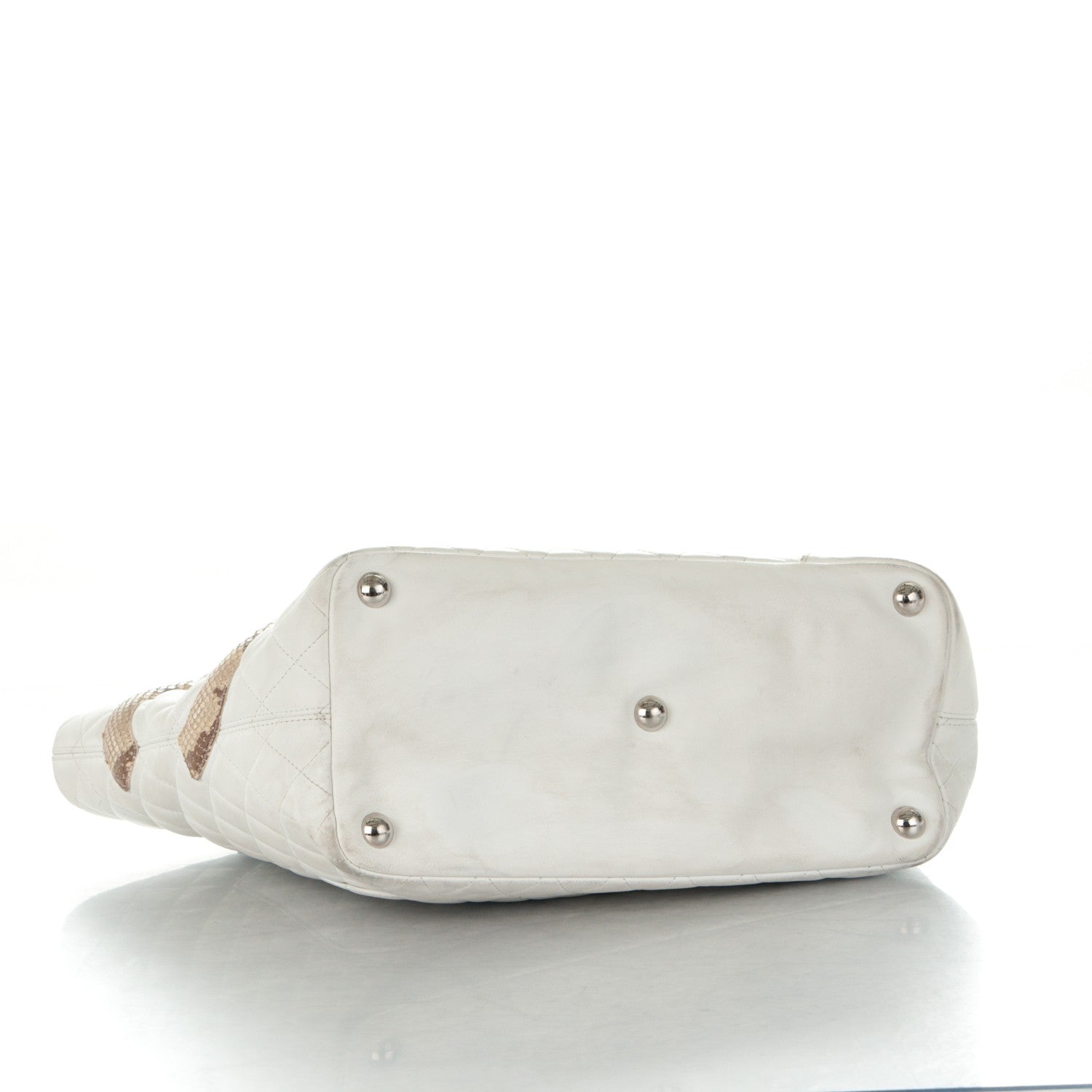 Chanel Calfskin Quilted Python Large Cambon Tote White 4 of 20