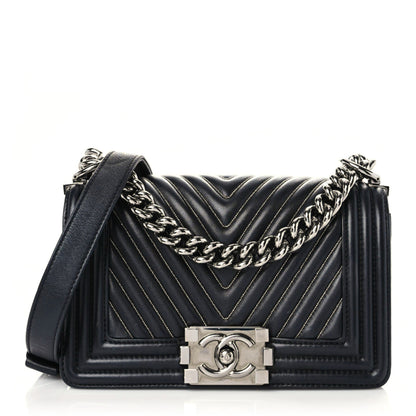 Chanel Calfskin Chain Chevron Small Boy Flap Black 1 of 18