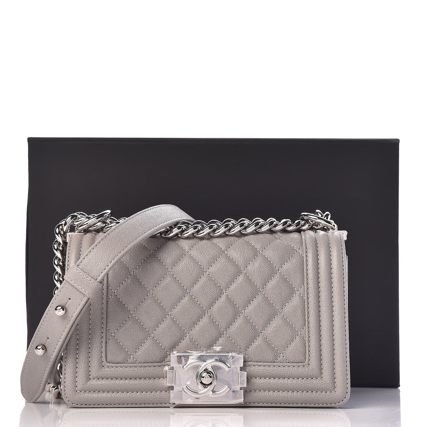 Caviar Quilted Small Boy Flap Grey