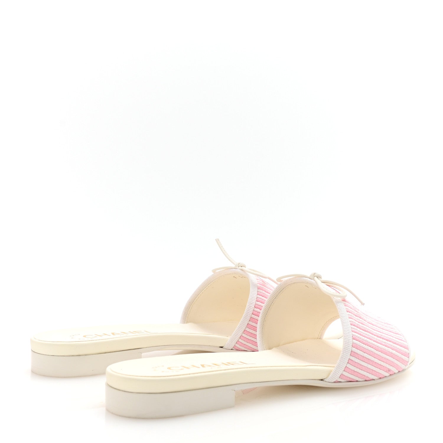 Chanel Fabric Embroidered CC Bow Mules 36 White Pink 1728833
