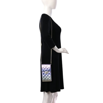 Chanel Gradient Metallic Calfskin Quilted CC Phone Holder Silver Blue Yellow Purple 2 of 11