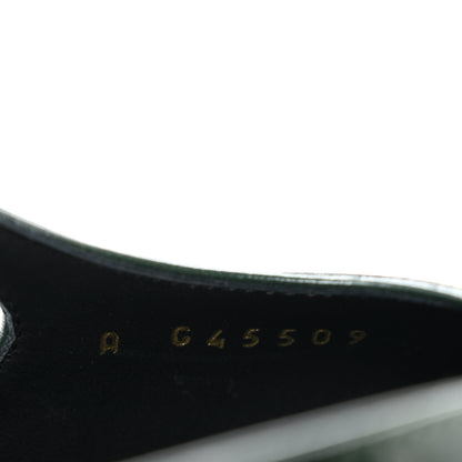 Chanel Patent Calfskin Crocodile Embossed Cap Toe CC Slingback Pumps 37 Dark Green Black 9 of 10