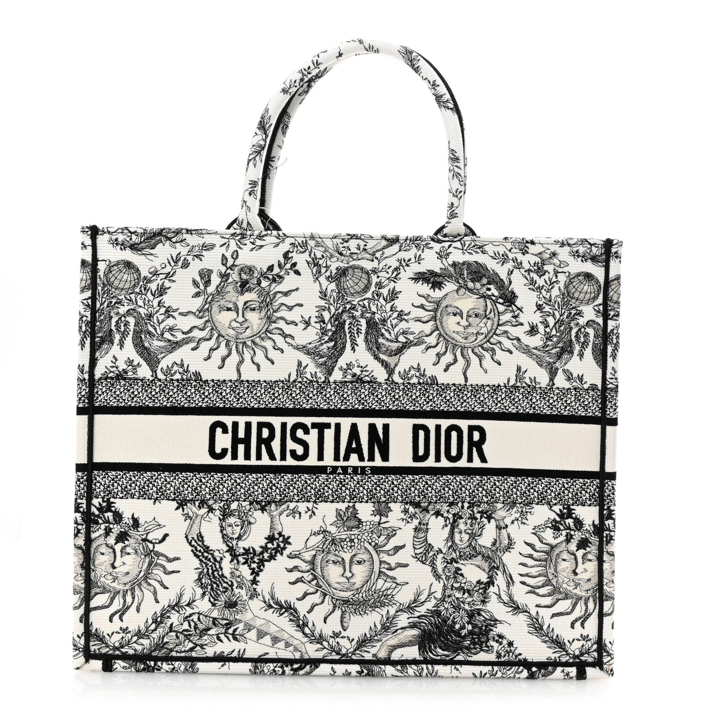 Canvas Embroidered Large Toile De Jouy Soleil Book Tote Black White