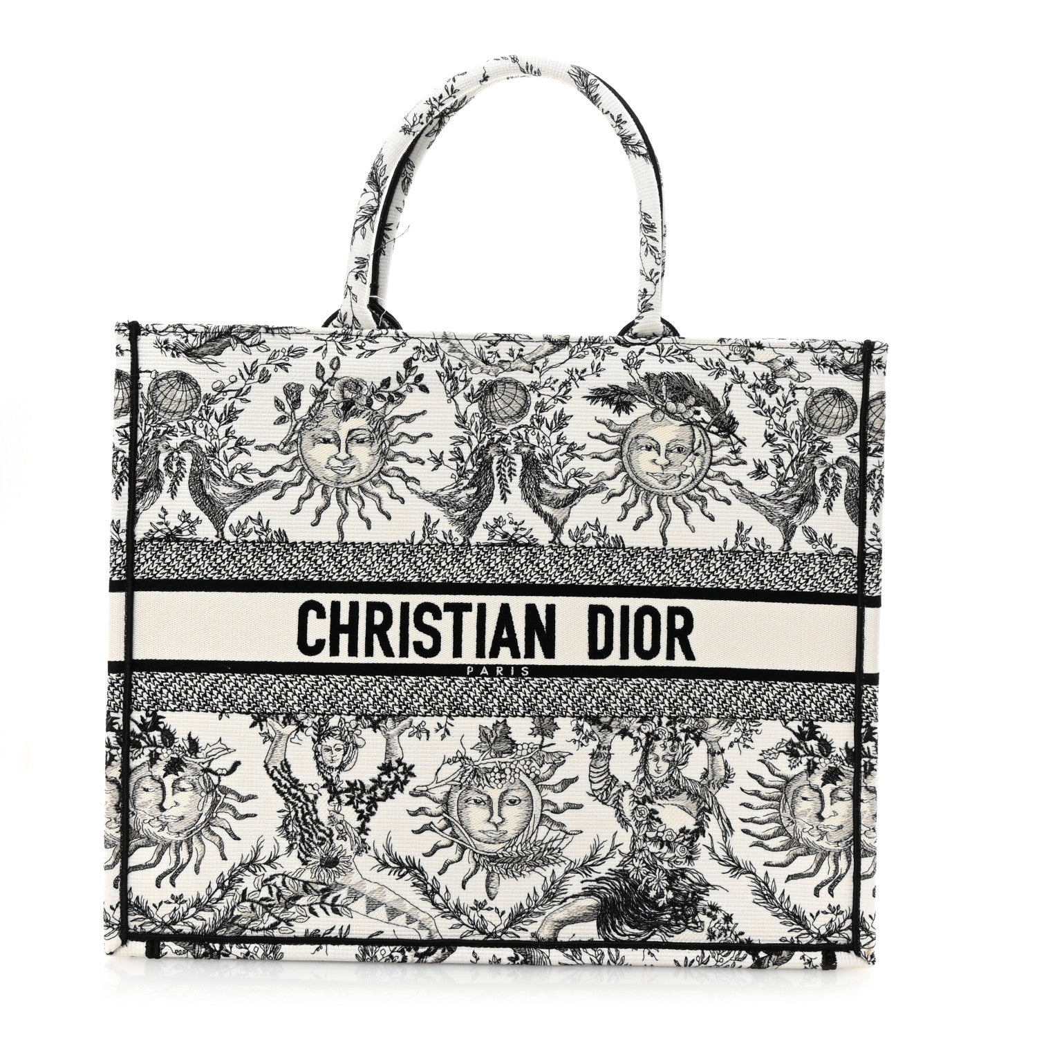 Christian Dior Canvas Embroidered Large Toile De Jouy Soleil Book Tote Black White 1 of 10