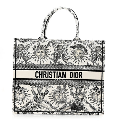 Christian Dior Canvas Embroidered Large Toile De Jouy Soleil Book Tote Black White 1 of 10
