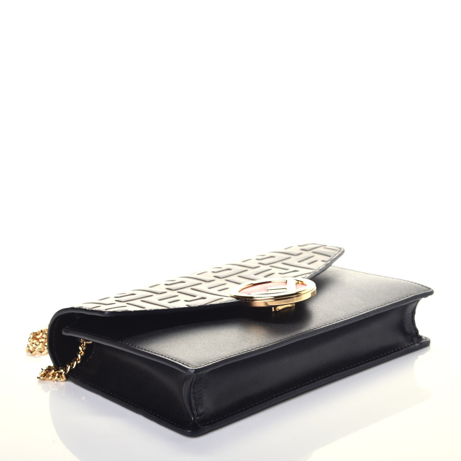 Fendi Vitello Liberty F is Fendi Bi-Color FF 1974 Embossed Medium Envelope Wallet On Chain Black Maya 4 of 10