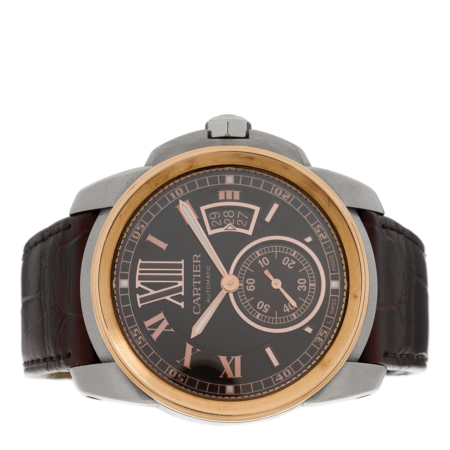 Cartier Stainless Steel 18K Pink Gold Alligator 42mm Calibre de Cartier Automatic Watch Brown 2 of 4