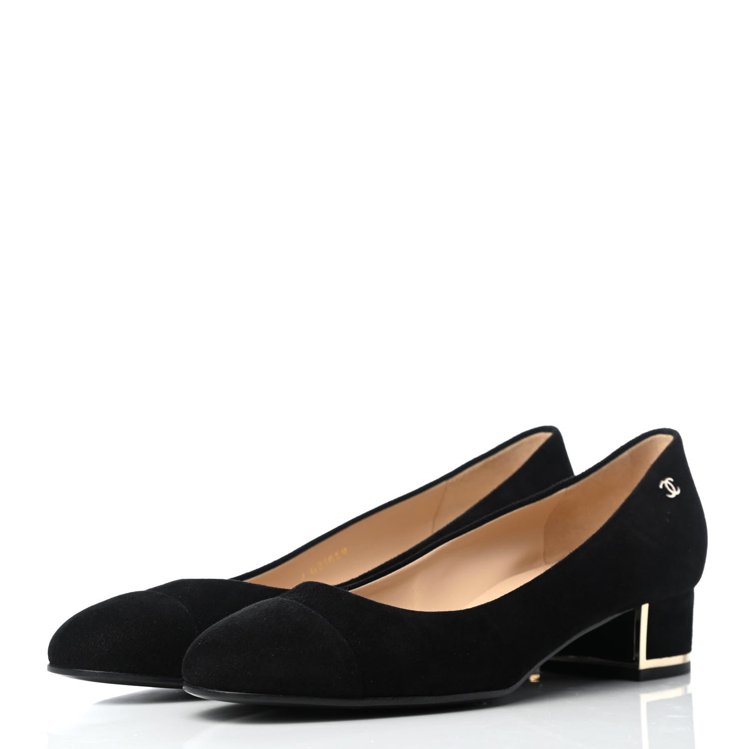 Chanel Suede CC Cap Toe Pumps 38.5 Black 3 of 8