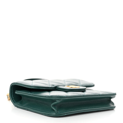 Chanel Lambskin Quilted Top Handle Flap Coin Purse With Chain Green 4 of 12