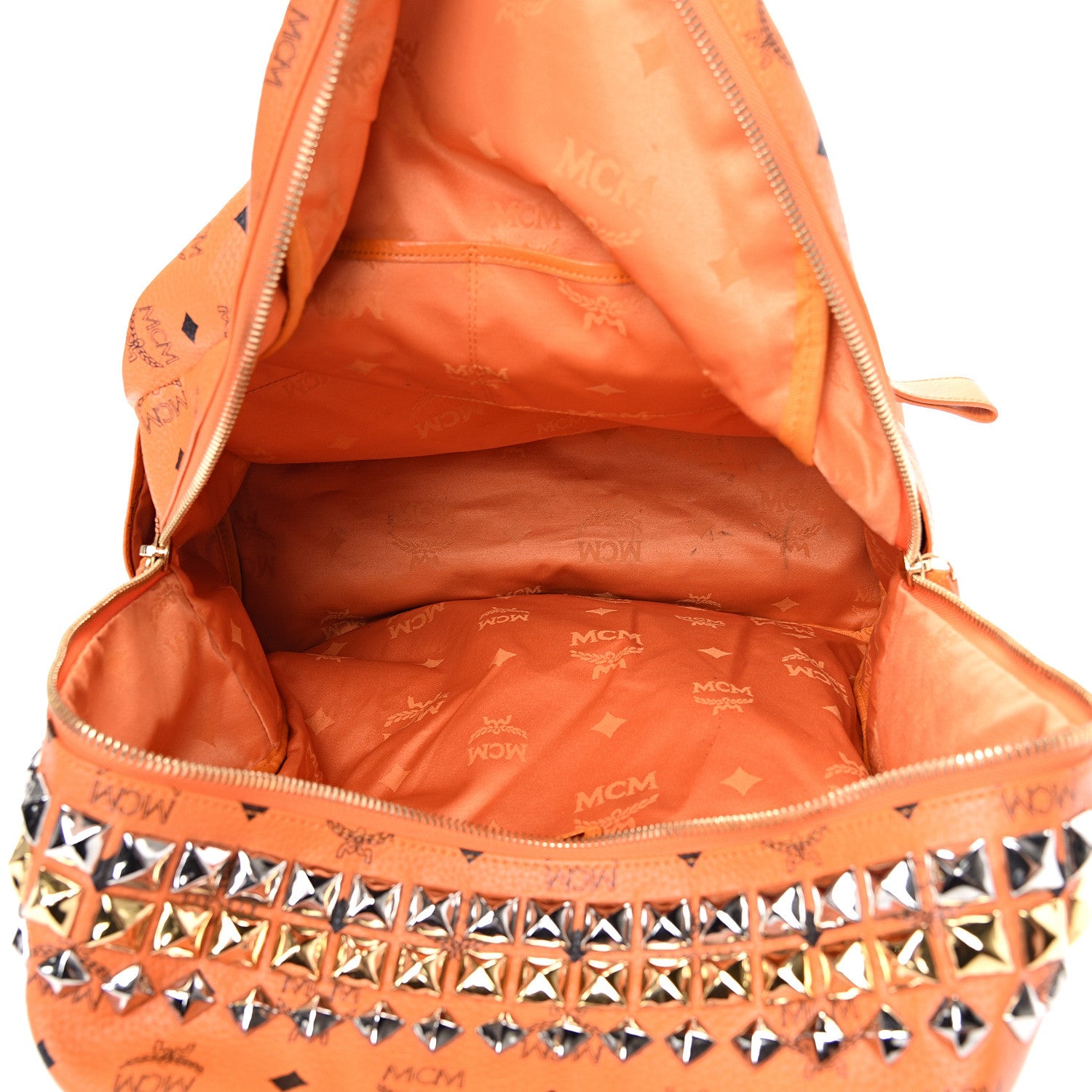 MCM Visetos Side Stud Large Stark Backpack Orange 550286