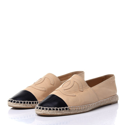 Chanel Lambskin CC Espadrilles 38 Beige Black 3 of 9