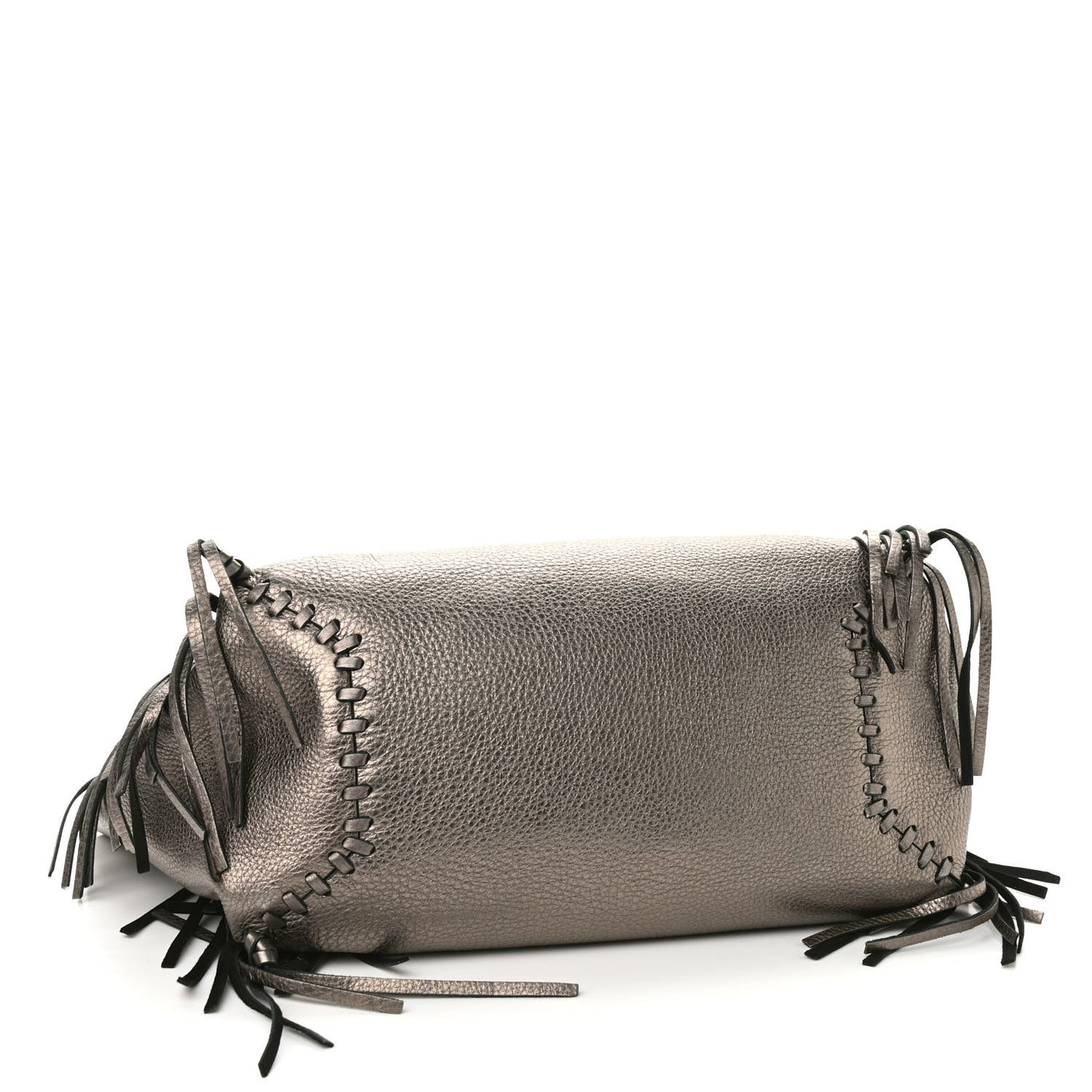 Metallic Grained Calfskin C-Rockee Fringe Tote Sasso