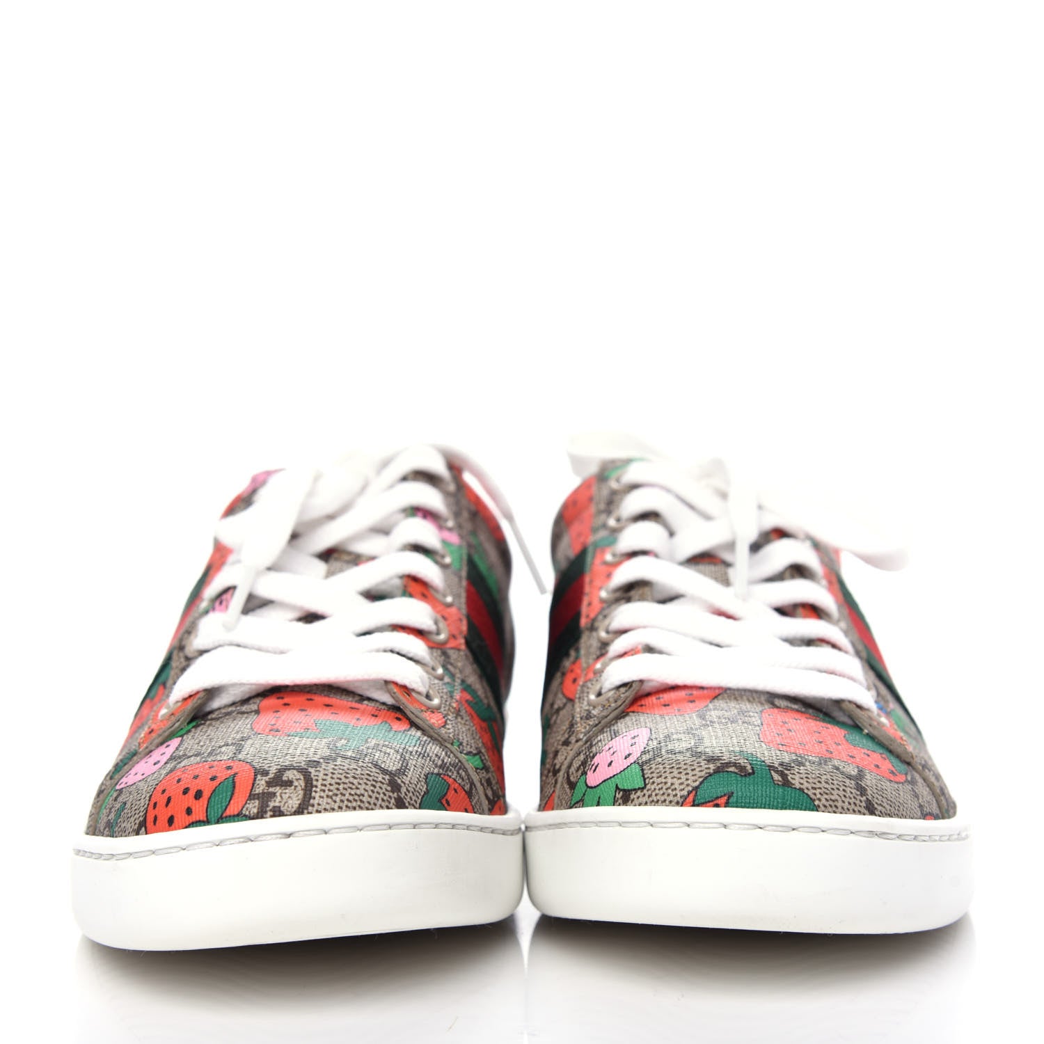 Gucci GG Supreme Monogram Strawberry Web Womens Ace Sneakers 38 Beige Multicolor Red Green 2 of 11
