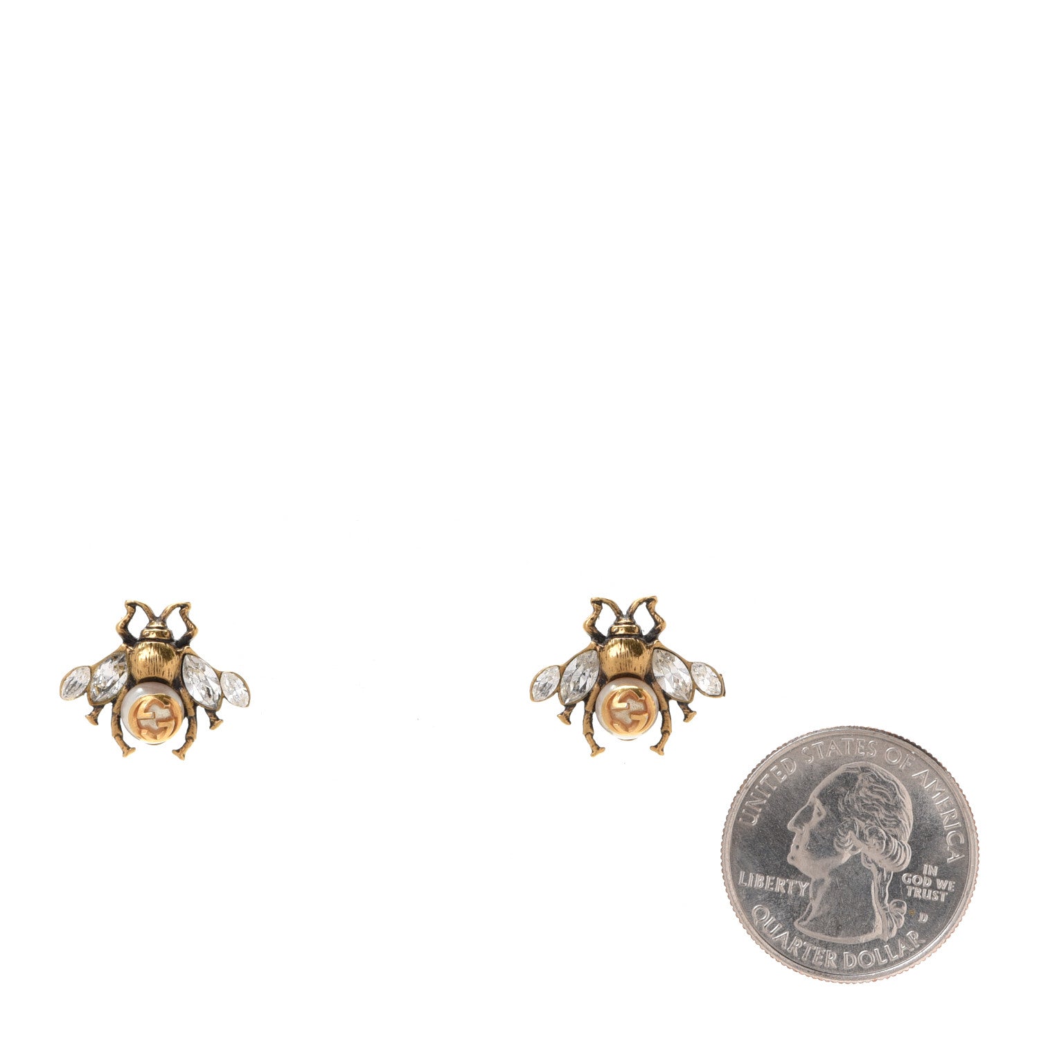 Gucci Crystal Pearl GG Bee Earrings Gold 2 of 5