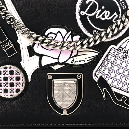 Christian Dior Calfskin Patch Embroidered Diorama Chain Wallet Black 11 of 13